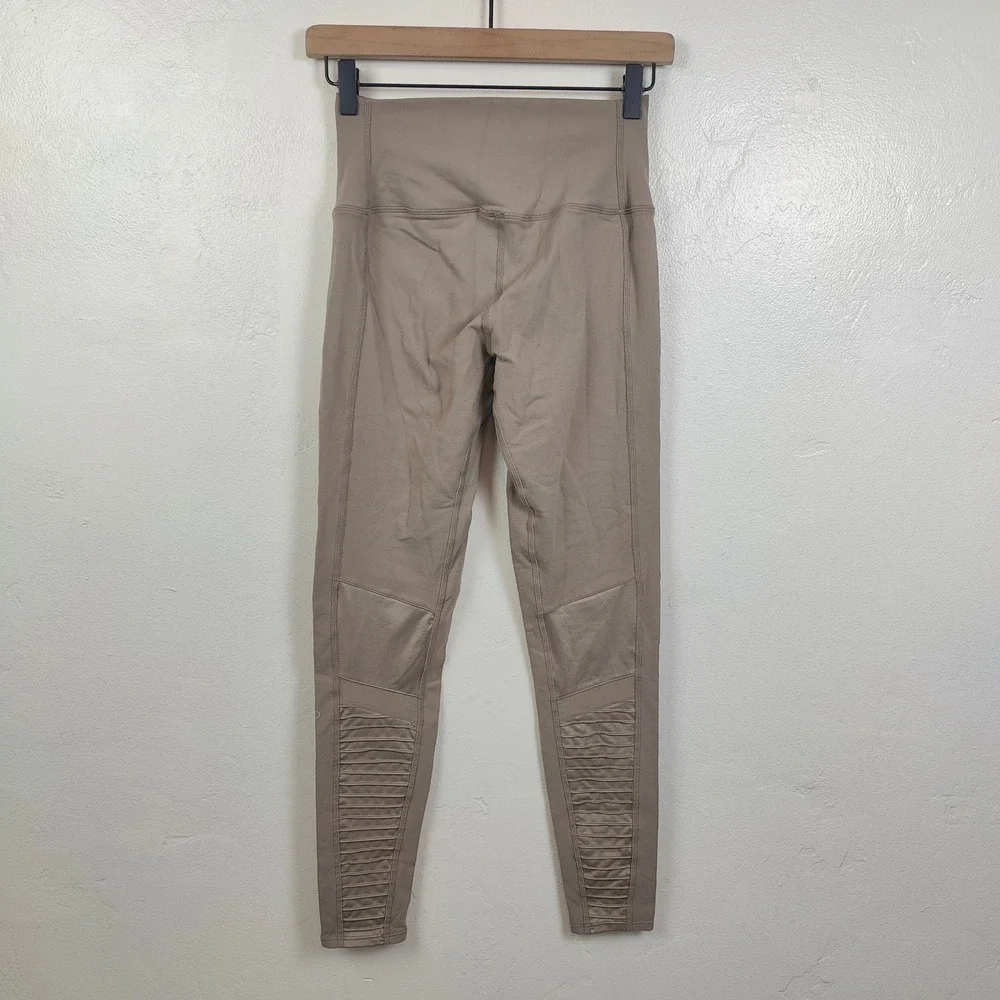 Alo Yoga Moto Leggings Women Medium Taupe High‎ Rise Quilted Mesh Athleisure